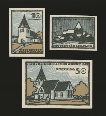Saksa Notgeld 10, 25, 50 Pfg, Schwaan 1922