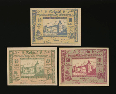Itävalta Notgeld 10, 20, 50 Heller, Wolfpassing 1920