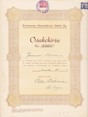 OKK 1943 Kivennavan-Kanneljärven Sähkö Oy, Kivennapa