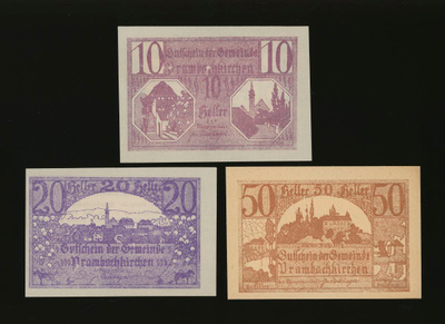 Itävalta Notgeld 10, 20, 50 Heller, Prambachkirchen 1920