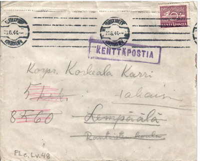 KENTTÄPOSTI PLeLv.48, 8560, LEMPÄÄLÄ, LÄHETYS 56.SOTAS.NOKIA