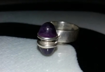 Vintage Ruotsalainen design hopea sormus ametisti kivillä