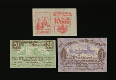 Itävalta Notgeld 10, 20, 50 Heller, Wiener Neustadt