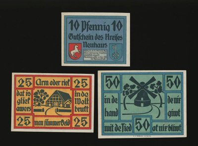 Saksa Notgeld 10, 25, 50 Pfg, Neuhaus 1921