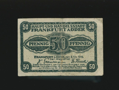 Saksa Notgeld 50 Pfg, Frankfurt an der Oder 1919 VF
