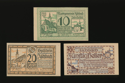 Itävalta Notgeld 10, 20, 50 Heller, Aschbach 1920