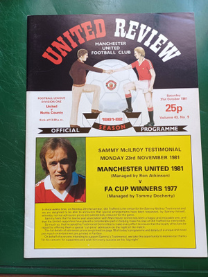 Manchester United - Notts County otteluohjelma 1981
