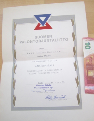 VANHA Luovari Ansiomitali Palontorjuntaliitto