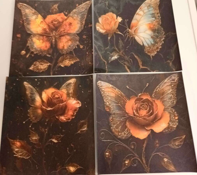 Kuviopaperi ORANSSIT RUUSUT / 2 kpl -setti / 15 x 15 cm