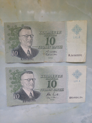 10 Markkaa x2 Litt A J ja K sarjaa