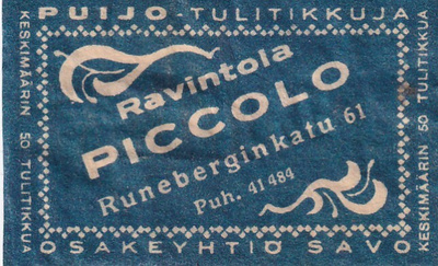 Helsinki, Ravintola PICCOLO , Runeberginkatu 61  , s21
