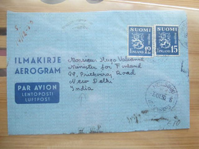 Ilmakirje lentopostina Intiaan 1950 malli 30 merkein