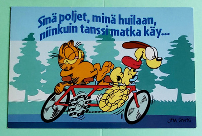 "Karvinen ja Osku pyöräilevät"-KULKEMATON POSTIKORTTI