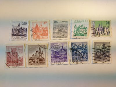 Postimerkki eurooppalaisia kaupunkeja 10 erilaista