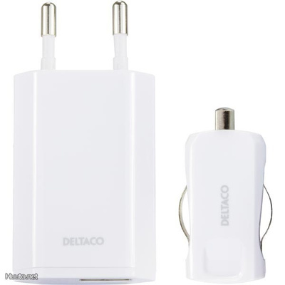 Deltaco USB Laturisarja autoon ja kotiin, USB A, 1A *UUSI*
