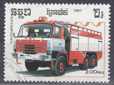 Kambodža1987 Mi 906  Fire trucks, Tatra 815-PRZ