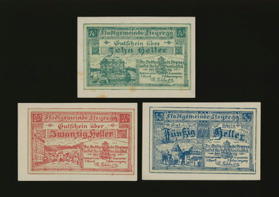 Itävalta Notgeld 10, 20, 50 Heller, Steyregg