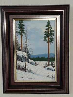 Helge Mieskonen TALVIMAISEMA  öljyväri