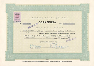 OKK 1964 Rymättylän Säilyke Oy, Naantali osakekirja