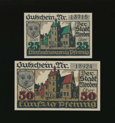 Saksa Notgeld 25, 50 Pfennig, Norden 7.4.1919