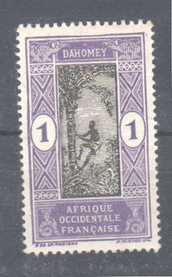 Dahomey 1912 1c liimakkeellisena.