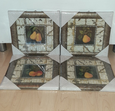 4 x taulu päärynä omena antikoitu kehystetty
