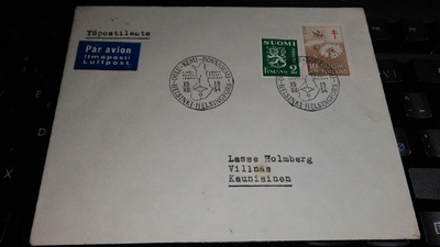 1. yöpostilento Helsinki-Oulu-Kemi-Rovaniemi 1954 26/5