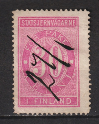 1888 Rautatie pakettimerkki 30p, mustemitätöinti
