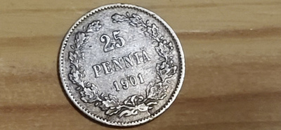25 Penniä 1901 hopeaa kolikko