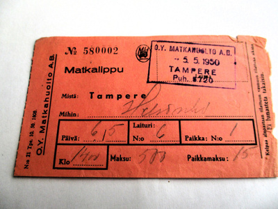 1950 Matkahuolto  Tre linja-autolippu paikkavarauksella