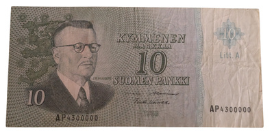 10 Markkaa 1963 Litt. A, mielenkiintoinen sarjanumero