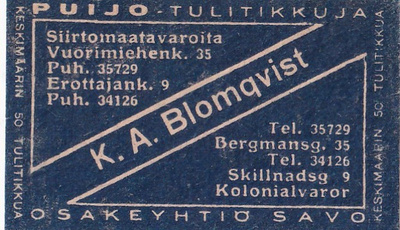 Helsinki, K. A. Blomqvist , Puijo tulitikkuja    8/8