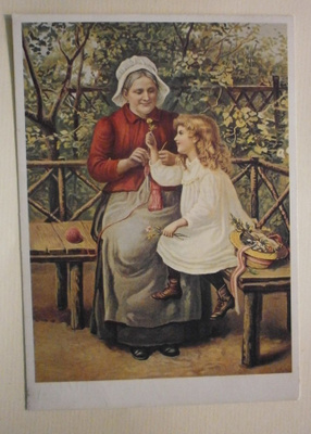 Äiti ja tytär puutarhassa, väripk, p. 1977