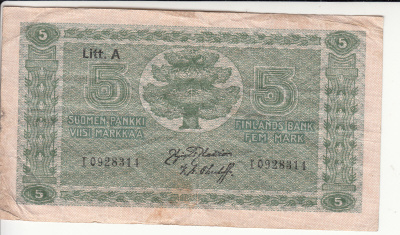 5 mk 1922 litt A i0928314 kallio-the vaikea allekirjoitus