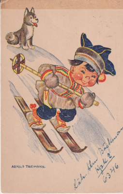 Arnold Tilgmann, Lapin poika suksilla. koira, e223