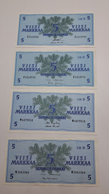 5 markkaa 1963 Litt. B 4 kpl