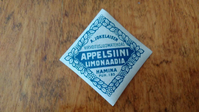 Hamina A.Jokelainen Virvoitusj.tehdas Appelsiini Limonaadia