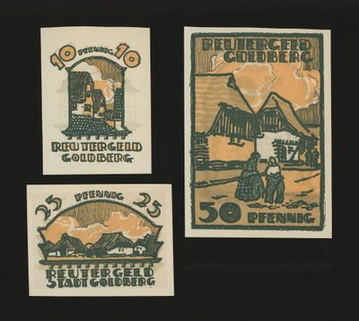 Saksa Notgeld 10, 25, 50 Pfg, Goldberg 1922