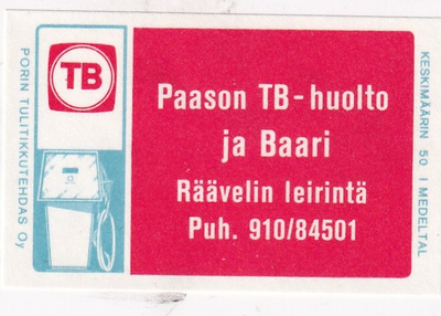 Paason TB- huolto. Räävelin leirintä    s16
