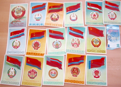 16 VANHAA CCCP Postikorttia Tasavaltojen Liput Vaakunat 1956