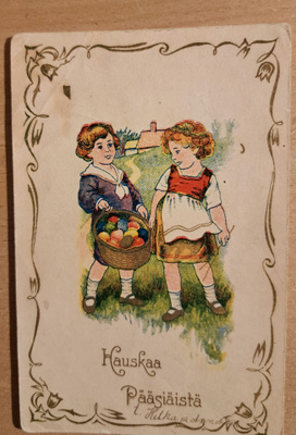 lapset, munakori, kultausta, kulkenut käsipostissa