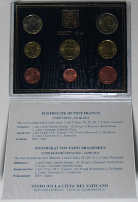 2014 VATIKAANI BU sarja 1c - 2 euro kaikki 8 kolikkoa