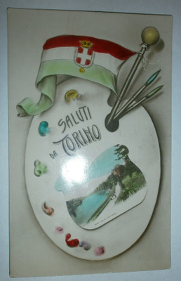 Torino, lippu + paletti + maisema, vanha väripk, p. 1912