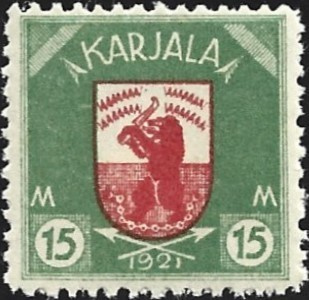 1922 Karjala 15 mk harmaanvihreä/punainen ** LaPe K 13 B