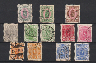 1889-95 Vaakunamerkit leimattuina 2p-10mk