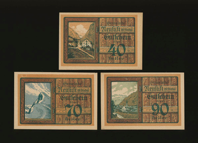 Itävalta Notgeld 40, 70, 90 Heller, Neustift 1920