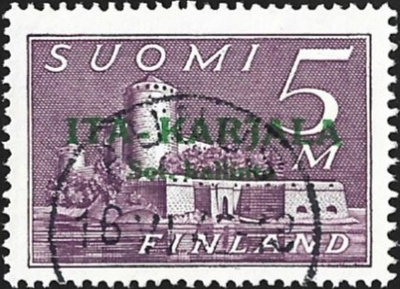 1941 I-K Vihreä lisäpainama 5 mk leimattu  LaPe I-K 13