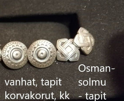 KALEVALA, hopeiset korvakorut, tapit: OSMAN SOLMU ja pyöreät