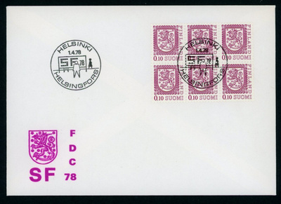 Erikoisleima SF78 Helsinki 1.4.78 numerokuusilo M75 vaakuna