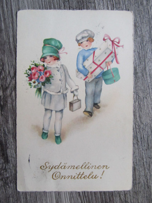 Sydämellinen Onnittelu.....vanha piirroskortti.